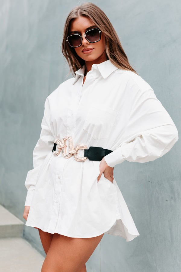 Eunice Oversized Button-Down Shirt (White) - NanaMacs