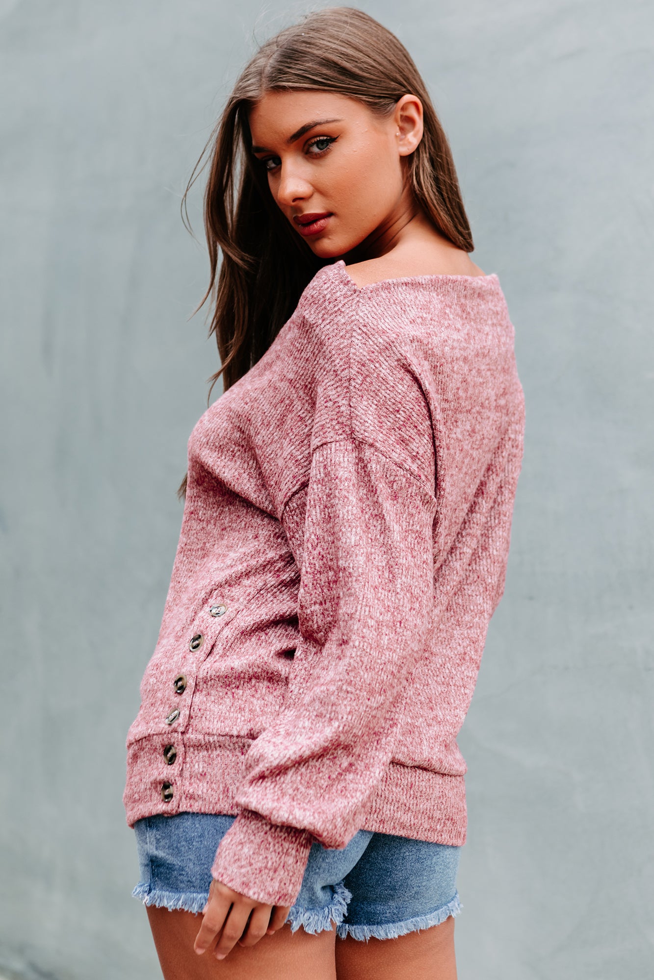 Mellowed Mindset Ribbed Off The Shoulder Sweater (Rose) - NanaMacs