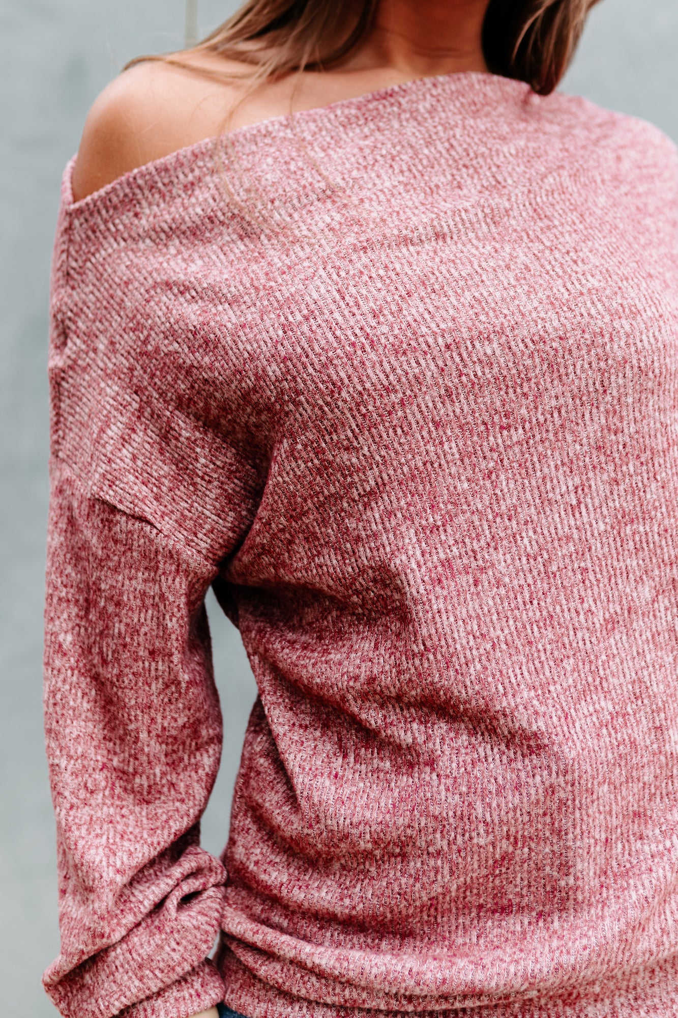 Mellowed Mindset Ribbed Off The Shoulder Sweater (Rose) - NanaMacs