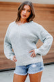 Jump In Lace-Trimmed V-Neck Sweater (Grey) - NanaMacs