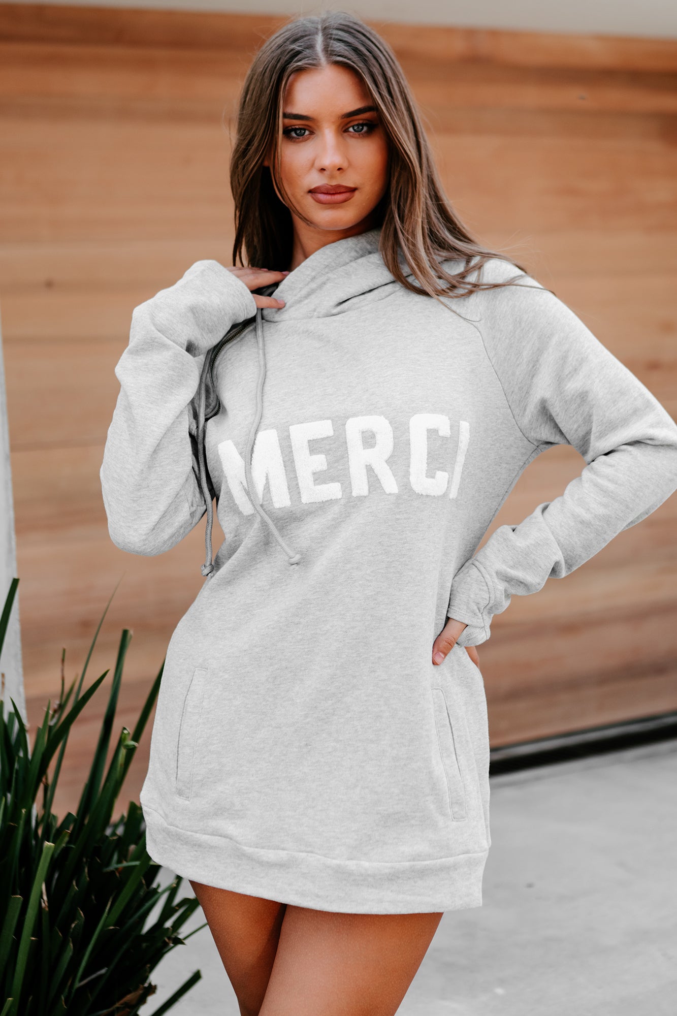 "Merci" Patched Hoodie (Heather Grey) - NanaMacs