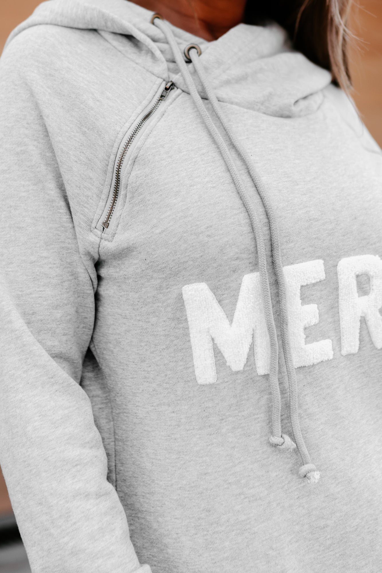 "Merci" Patched Hoodie (Heather Grey) - NanaMacs