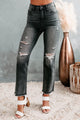 Reece Sneak Peek High Rise Distressed Straight Leg Jeans (Black Wash) - NanaMacs