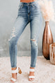 Rashida Sneak Peek High Rise Distressed Skinny Jeans (Medium Light) - NanaMacs