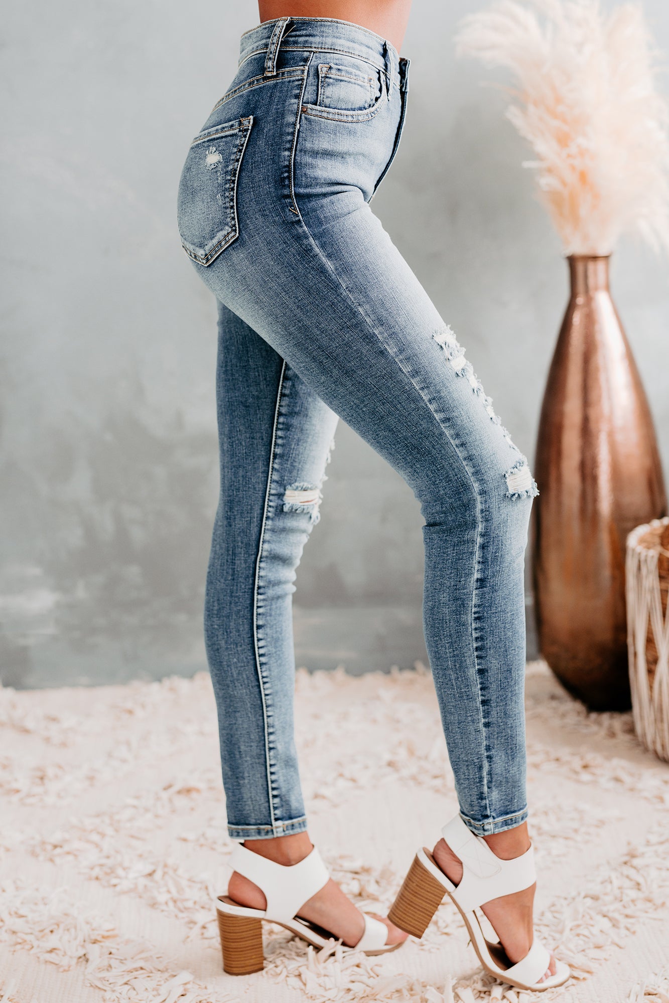 Rashida Sneak Peek High Rise Distressed Skinny Jeans (Medium Light) - NanaMacs