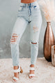Fight The Fear Sneak Peek High Rise Distressed Skinny Jeans (Medium Light) - NanaMacs
