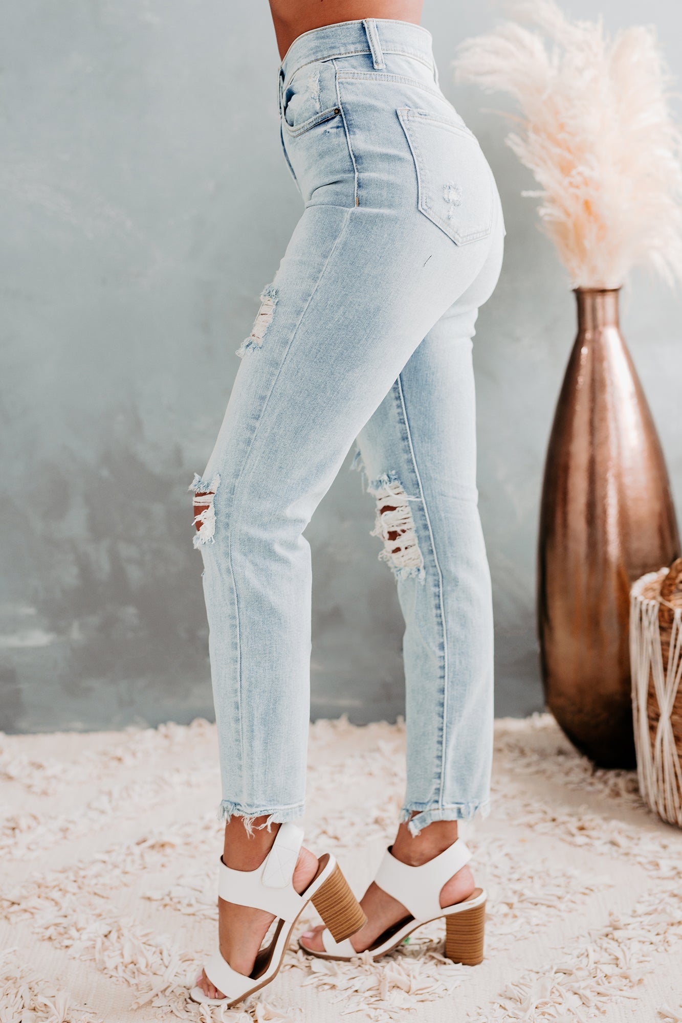Fight The Fear Sneak Peek High Rise Distressed Skinny Jeans (Medium Light) - NanaMacs