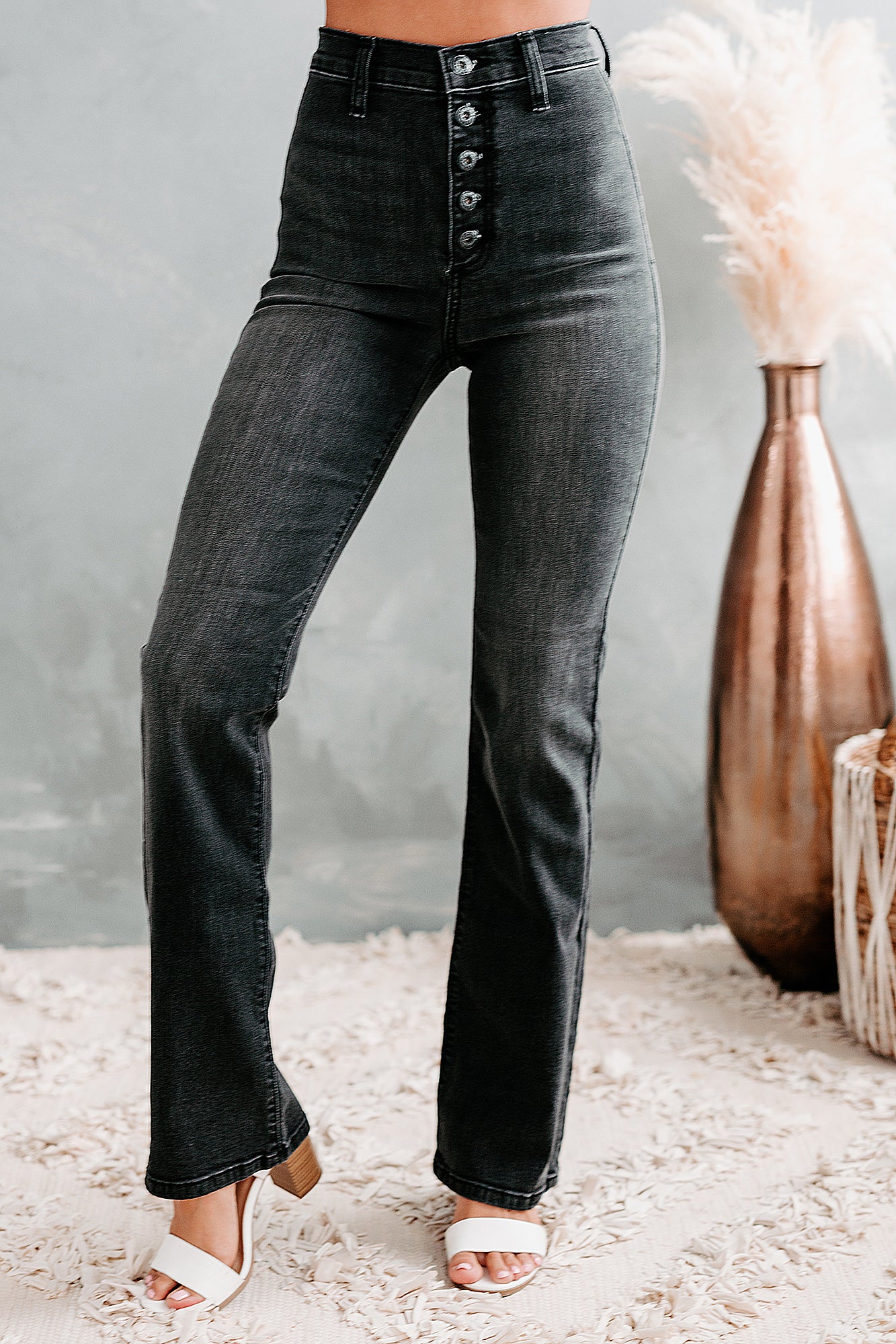 Josette Sneak Peek High Rise Button-Fly Bootcut Jeans (Black) - NanaMacs