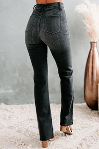 Josette Sneak Peek High Rise Button-Fly Bootcut Jeans (Black) - NanaMacs