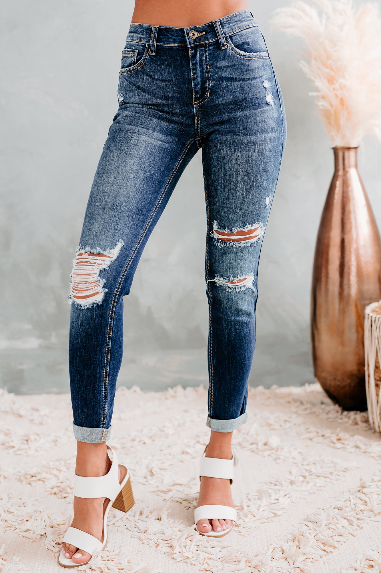 Unconditionally Yours Sneak Peek Mid-Rise Distressed Skinny Jeans (Medium Dark) - NanaMacs