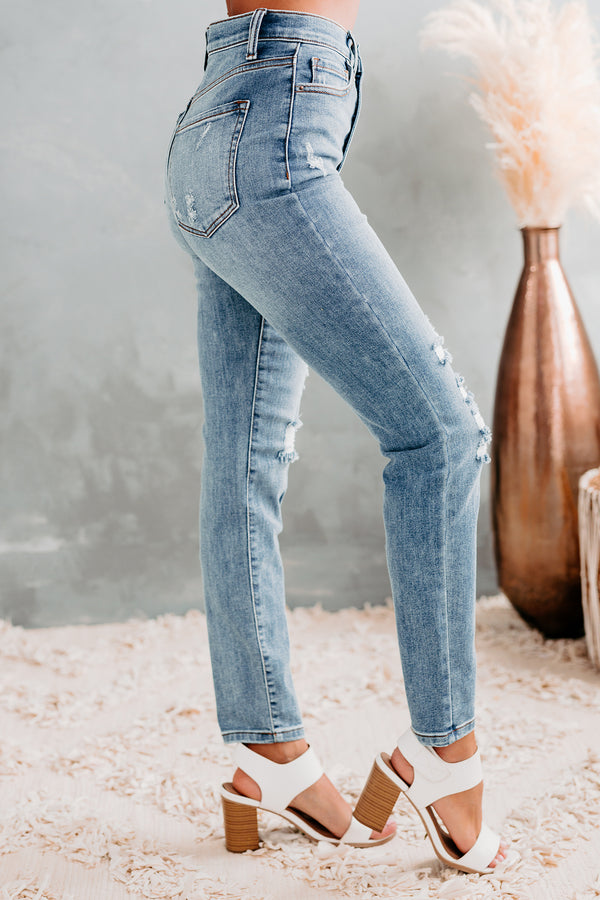 Break Away Sneak Peek High Rise Button-Down Skinny Jeans (Light Vintage) - NanaMacs