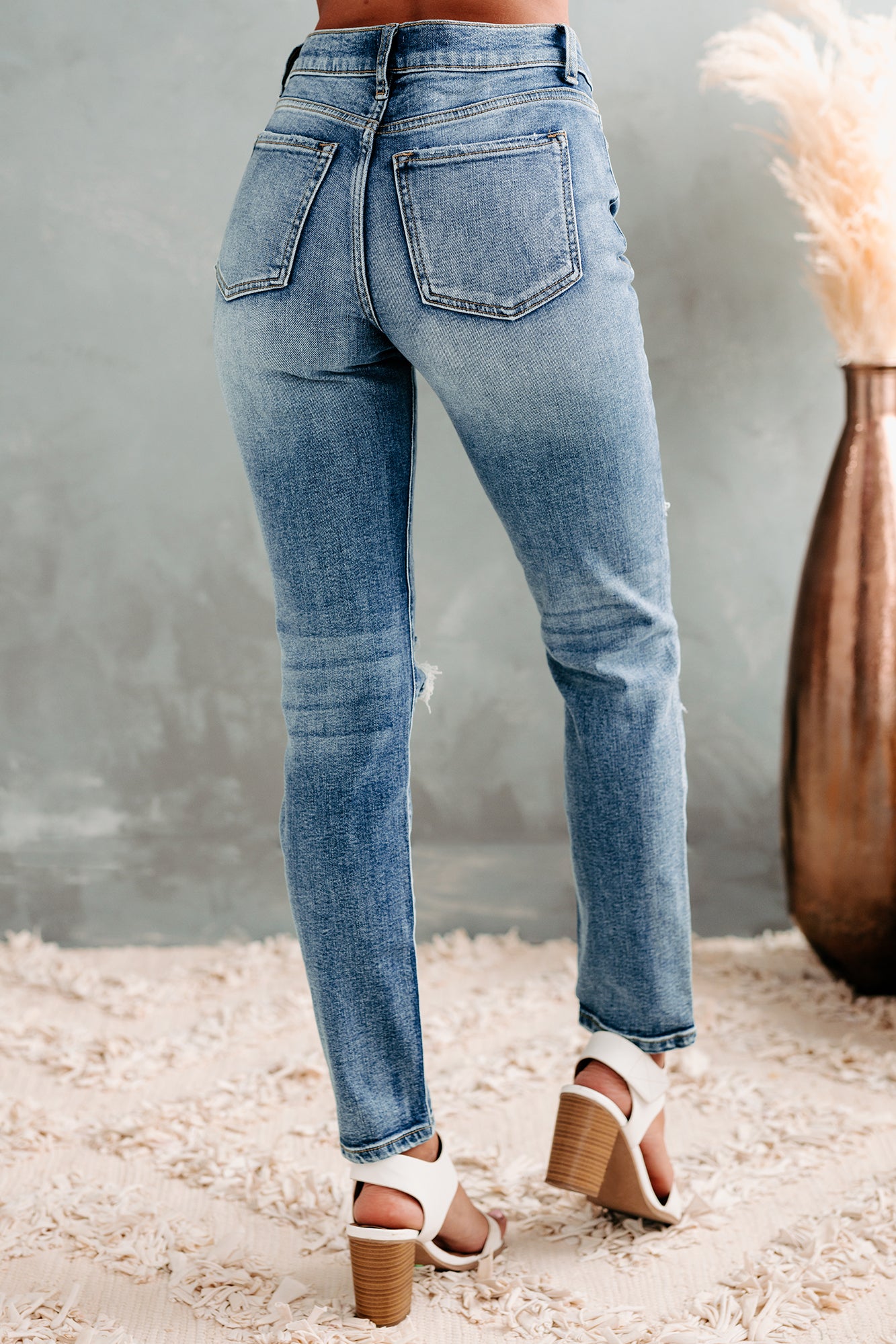 Breanna Distressed Mid Rise Sneak Peek Jeans (Medium Dark) - NanaMacs