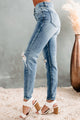Breanna Distressed Mid Rise Sneak Peek Jeans (Medium Dark) - NanaMacs