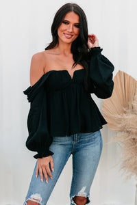 Kathryn Off The Shoulder Long Sleeve Top (Black) - NanaMacs