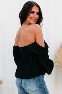 Kathryn Off The Shoulder Long Sleeve Top (Black) - NanaMacs