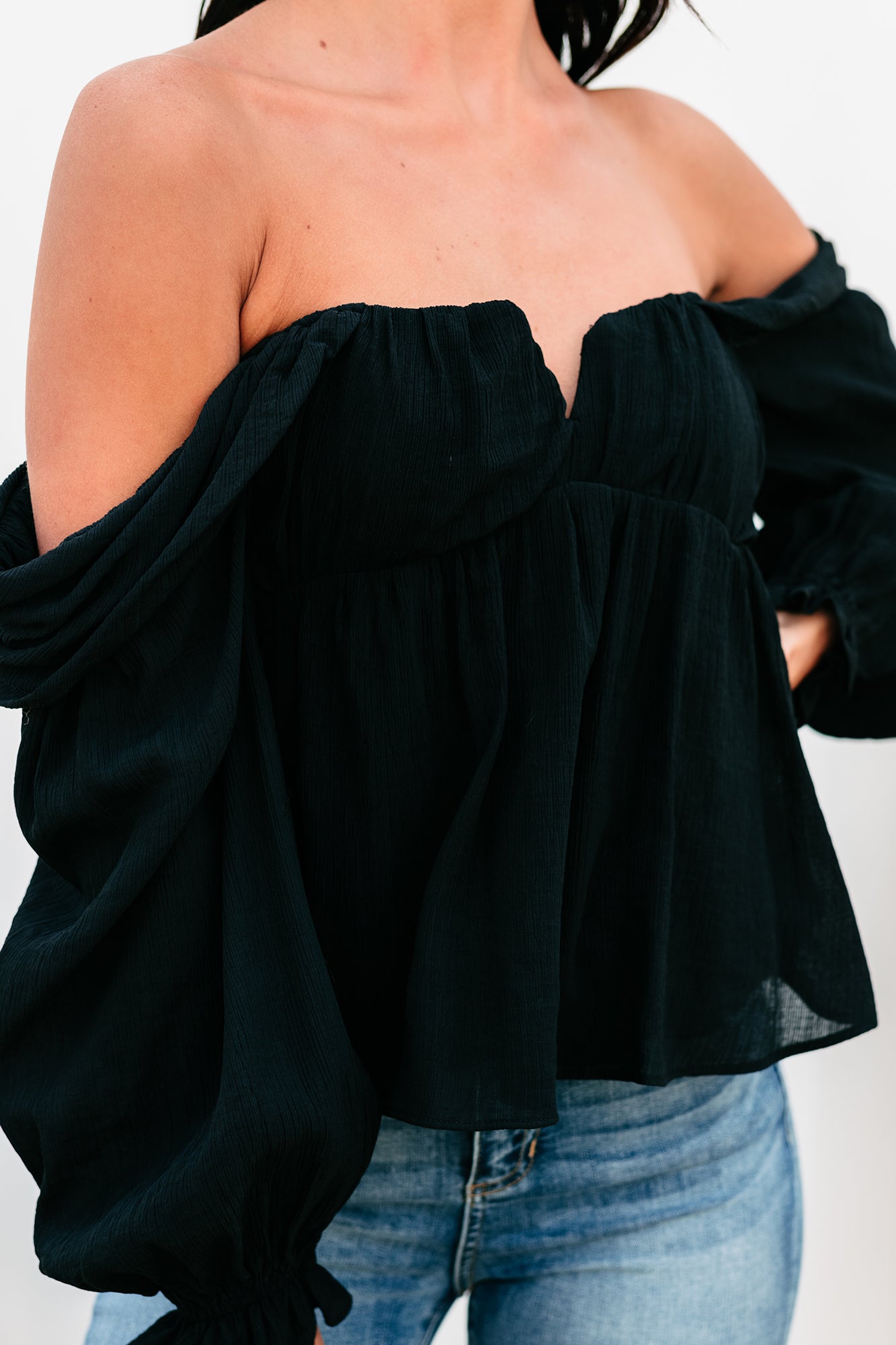 Kathryn Off The Shoulder Long Sleeve Top (Black) - NanaMacs