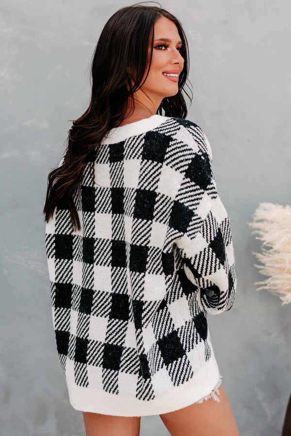 "Breaking Plaid" Plaid V-Neck Sweater (Black) - NanaMacs