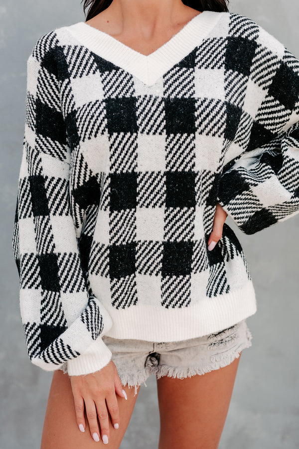 "Breaking Plaid" Plaid V-Neck Sweater (Black) - NanaMacs