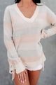 Sylvia Lace Up Stripe Sweater (Blush/Grey/Cream) - NanaMacs