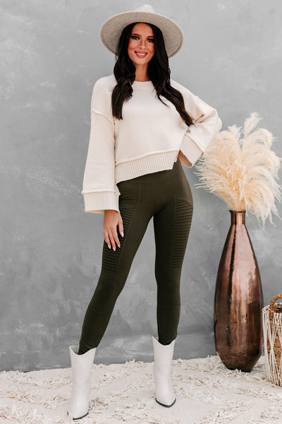 I Walk Alone Buttery Soft Moto Leggings (Olive) - NanaMacs
