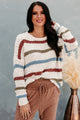 "Just Your Stripe" Striped Yarn Knit Sweater (Ivory) - NanaMacs