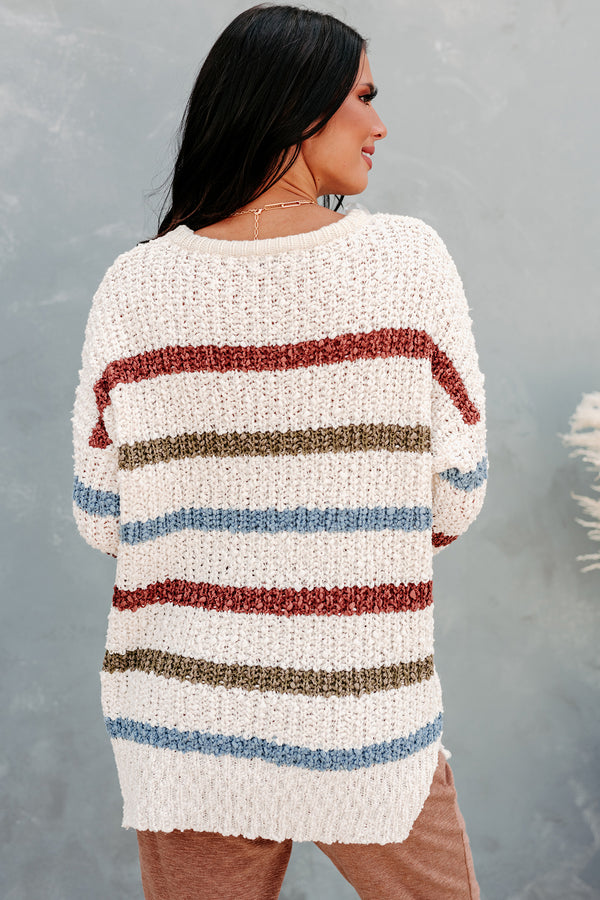 "Just Your Stripe" Striped Yarn Knit Sweater (Ivory) - NanaMacs