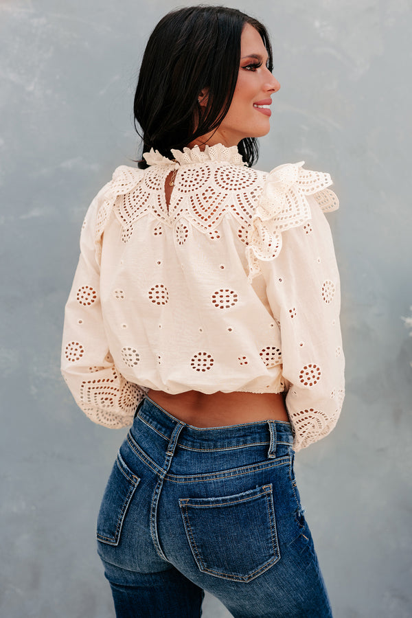 Monet Mock Neck Crochet Crop Top (Cream) - NanaMacs