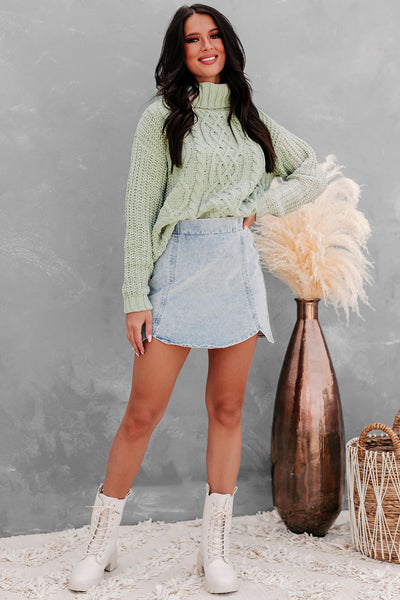 Blizzard Bliss Chenille Cable Knit Sweater (Leaf) - NanaMacs