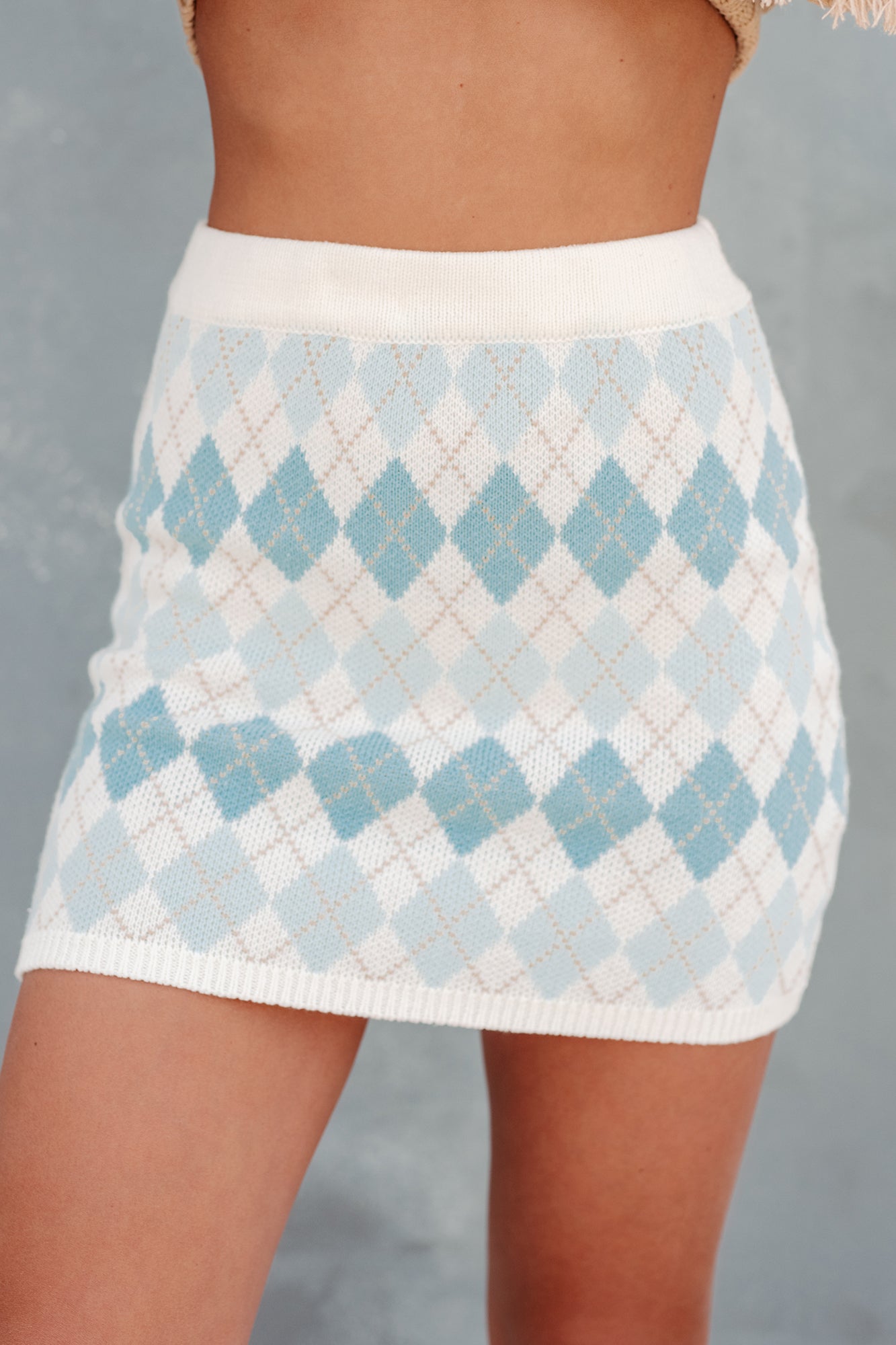 Making Smart Decisions Sweater Knit Argyle Print Skirt (Cream) - NanaMacs