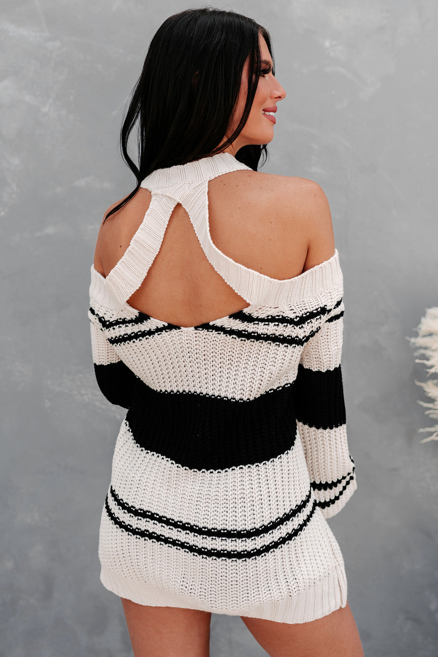 Yara Cold Shoulder Knit Sweater (Black) - NanaMacs
