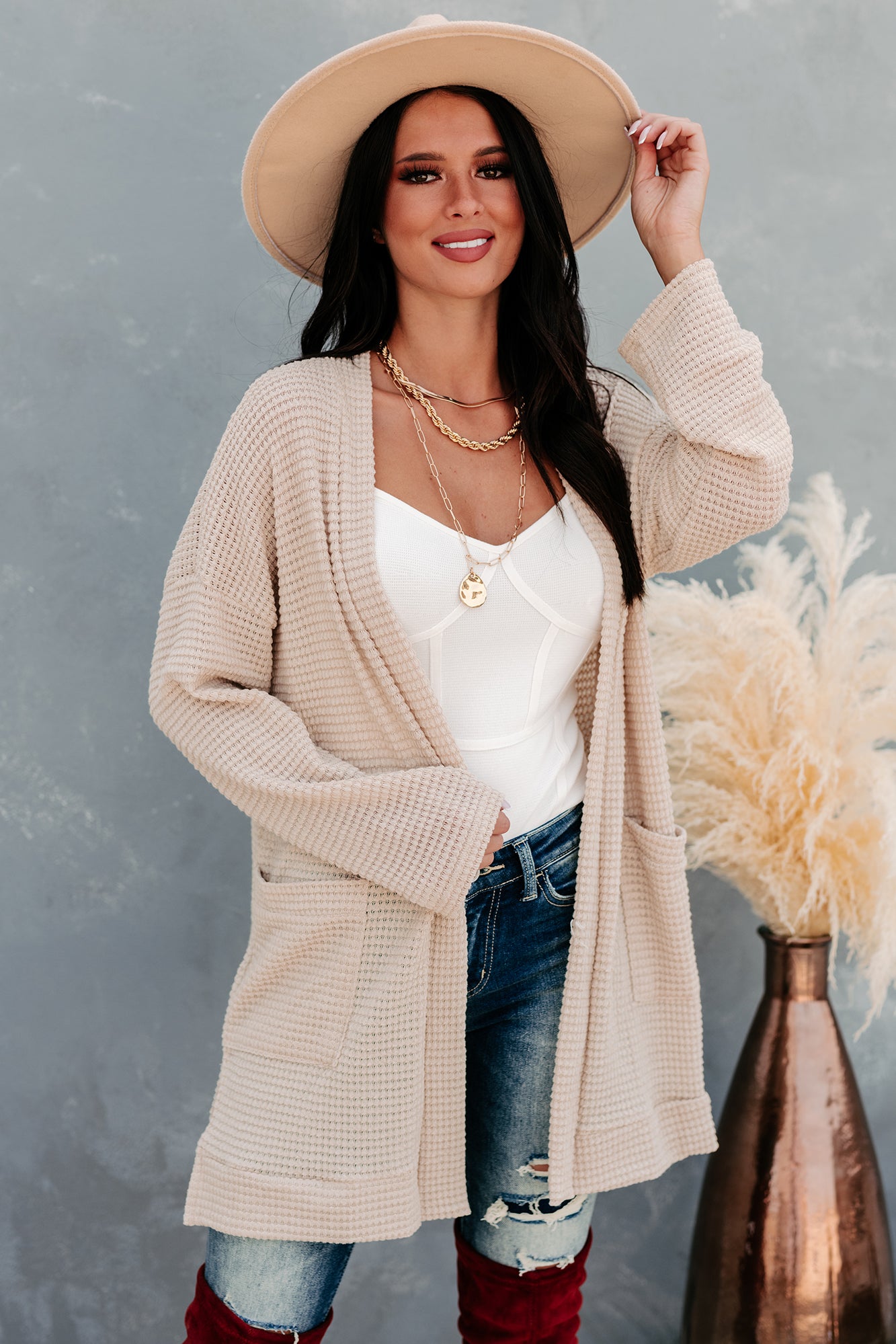 Some Day Soon Waffle Knit Cardigan (Cream) - NanaMacs