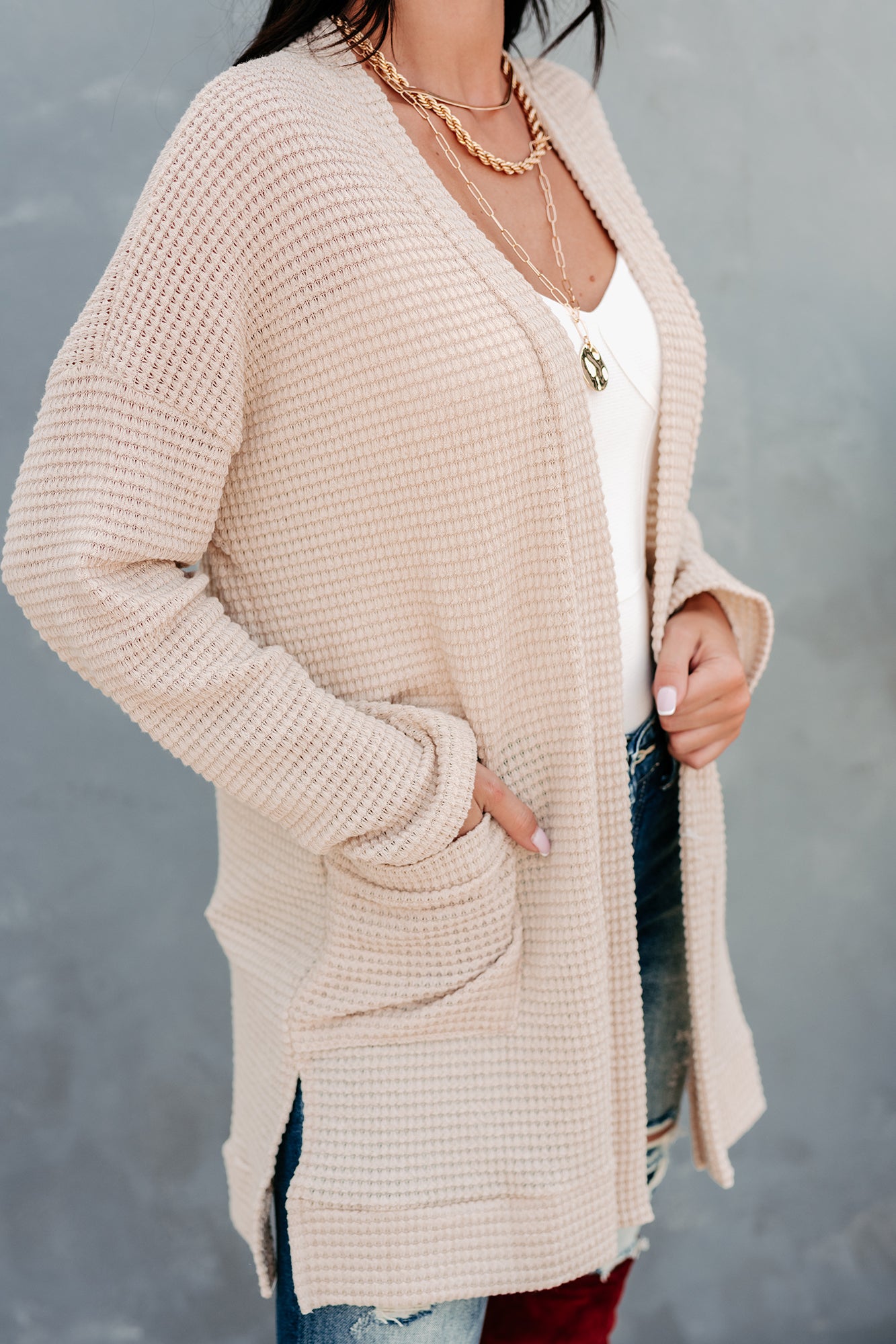 Some Day Soon Waffle Knit Cardigan (Cream) - NanaMacs