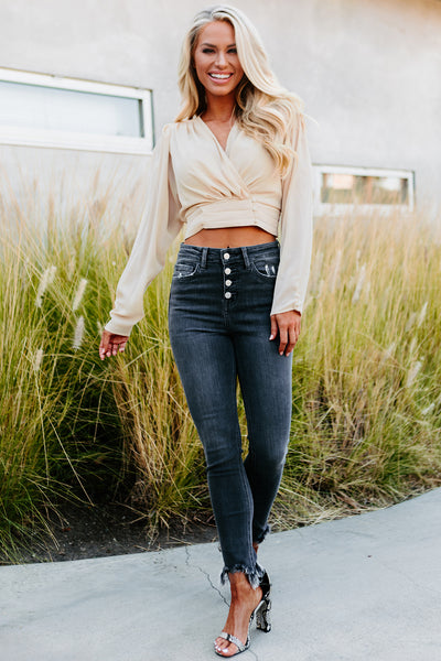 Forever Days Long Sleeve Surplice Wrap Top (Cream) - NanaMacs