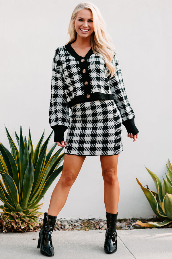 No Doubts Plaid Button-Down Crop Cardigan (Black) - NanaMacs