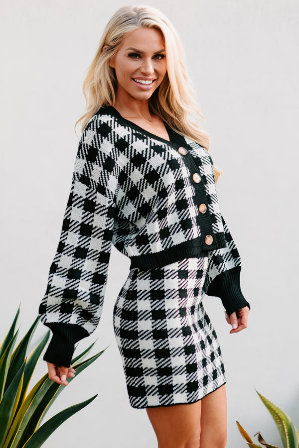 No Doubts Plaid Button-Down Crop Cardigan (Black) - NanaMacs