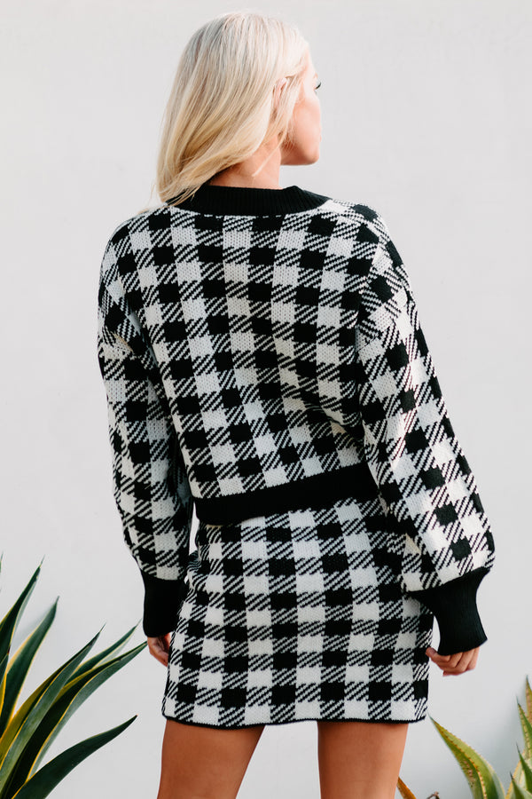 No Doubts Plaid Button-Down Crop Cardigan (Black) - NanaMacs