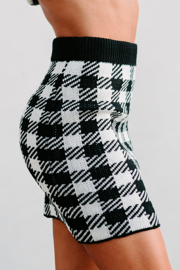 No Doubts Plaid High Waisted Knit Skirt (Black) - NanaMacs