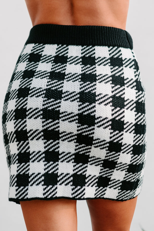 No Doubts Plaid High Waisted Knit Skirt (Black) - NanaMacs