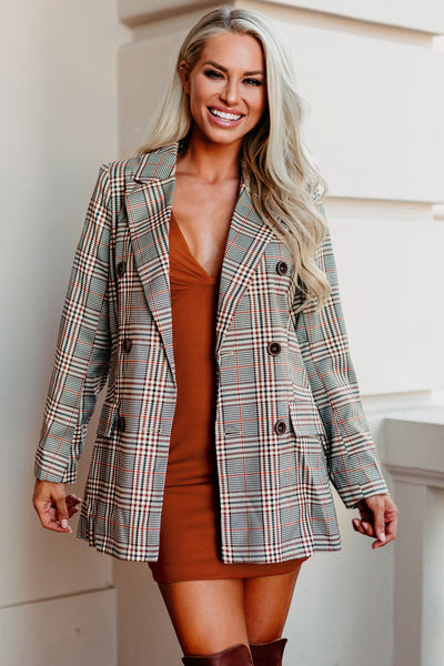 Kalinda Plaid Button Up Jacket (Brown) - NanaMacs