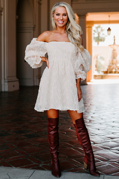 Clementine Embroidered Mesh Babydoll Dress (Ivory) - NanaMacs