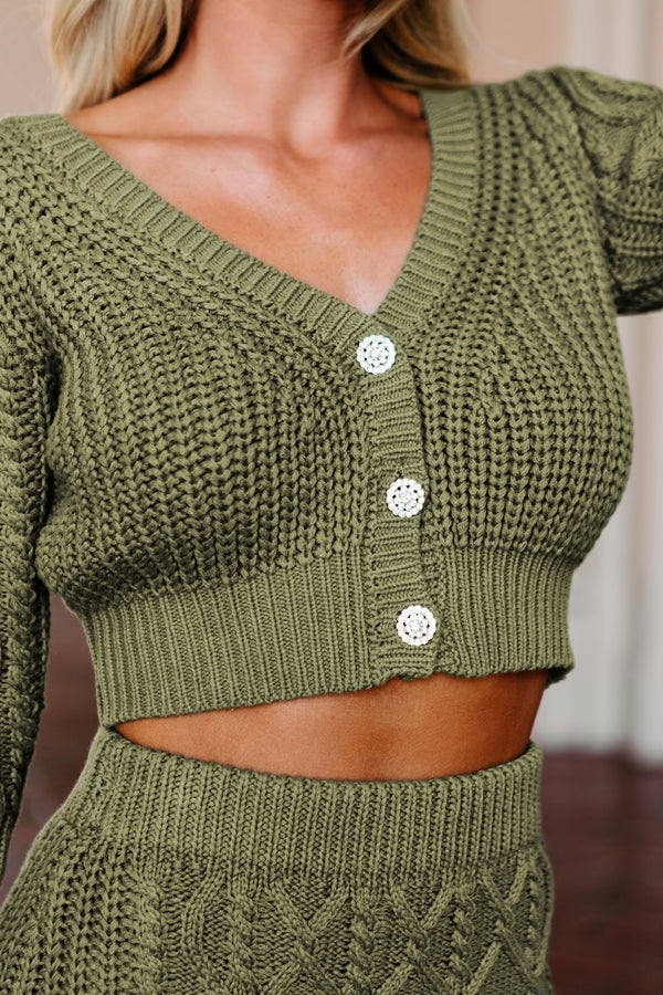 Finding Fulfillment Cable Knit Cardigan & Skirt Set (Olive) - NanaMacs