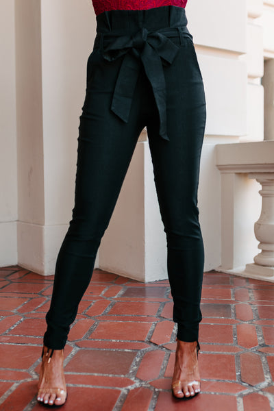 Executive Decision High Rise Skinny Paperbag Pants (Black) - NanaMacs