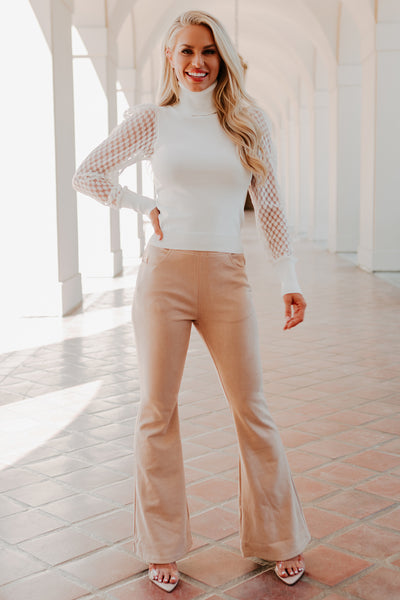 Forever Awaits Lace Sleeve Turtle Neck Top (Ivory) - NanaMacs