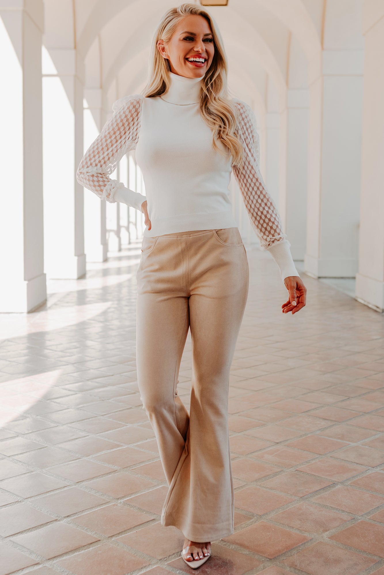 Old School High Waisted Suede Bell Bottoms (Taupe) - NanaMacs