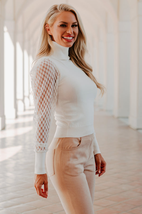 Forever Awaits Lace Sleeve Turtle Neck Top (Ivory) - NanaMacs
