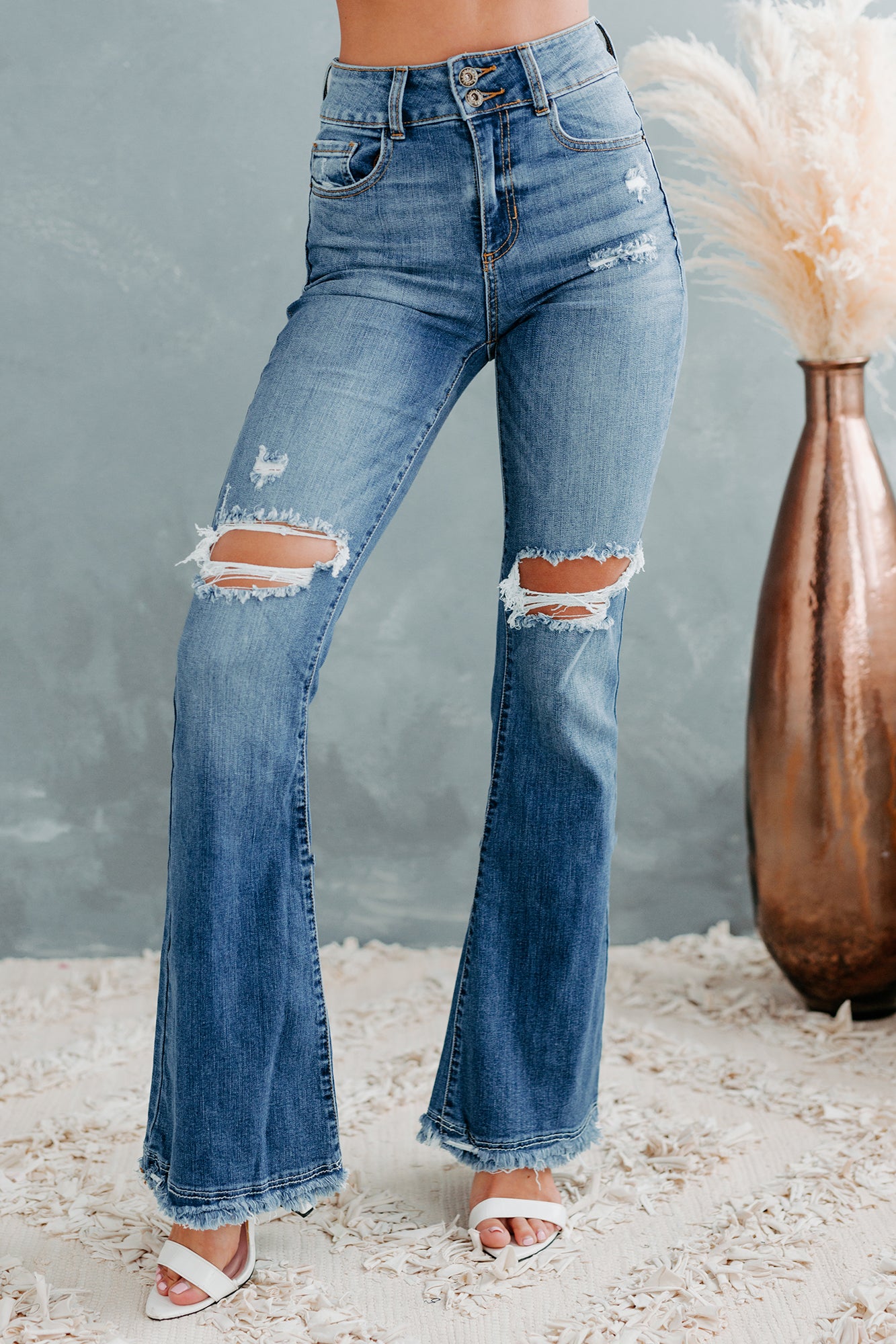 Rhett Sneak Peek High-Rise Distressed Flare Jeans (Medium) - NanaMacs