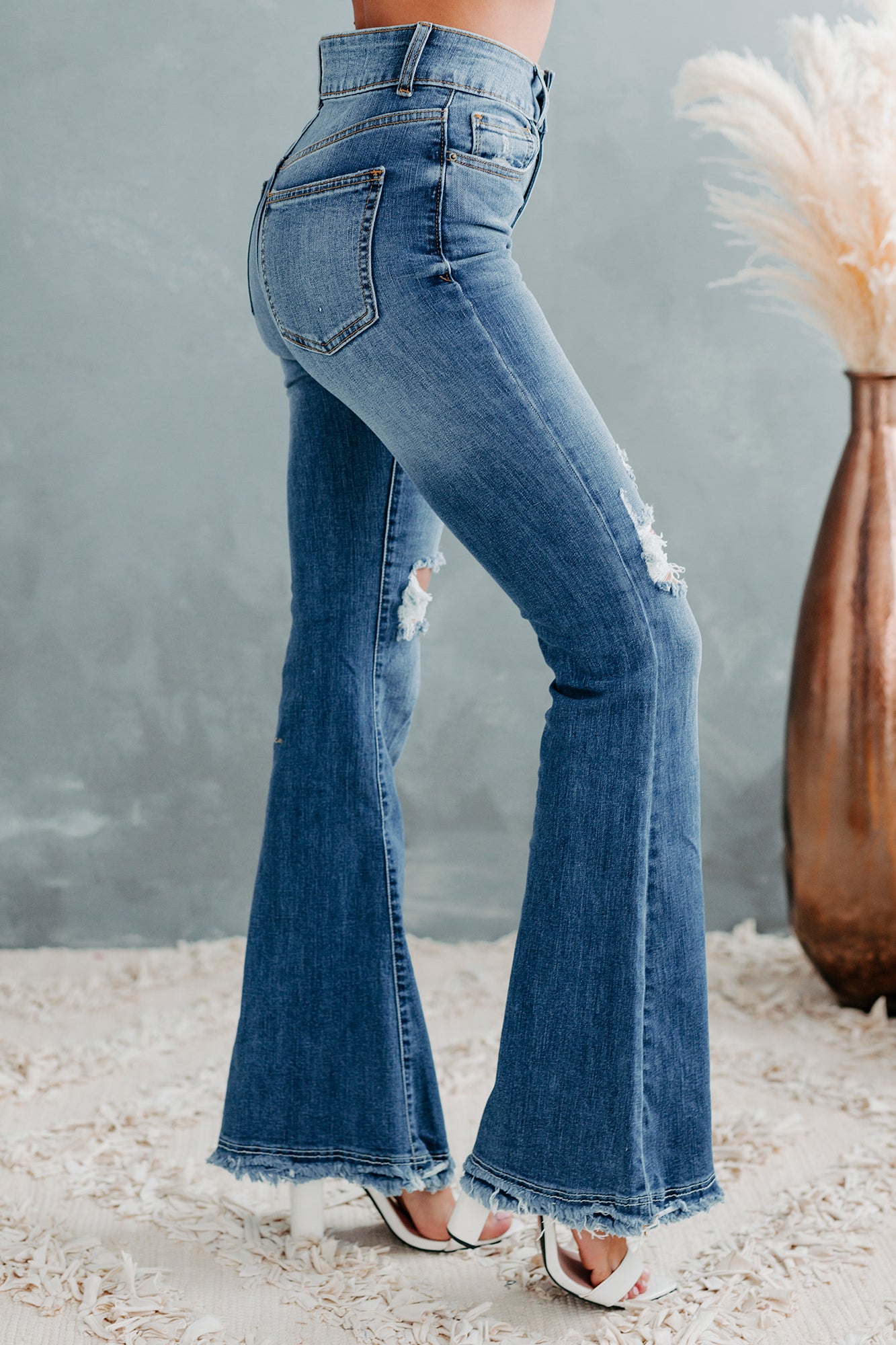 Rhett Sneak Peek High-Rise Distressed Flare Jeans (Medium) - NanaMacs
