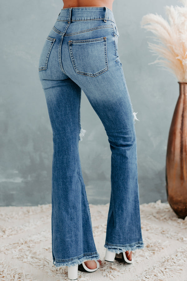 Rhett Sneak Peek High-Rise Distressed Flare Jeans (Medium) - NanaMacs