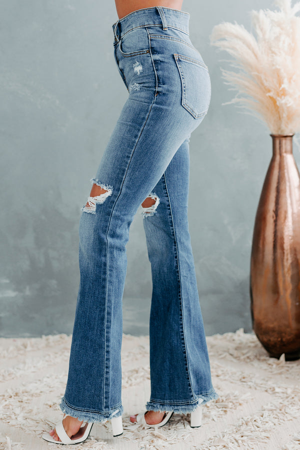 Rhett Sneak Peek High-Rise Distressed Flare Jeans (Medium) - NanaMacs