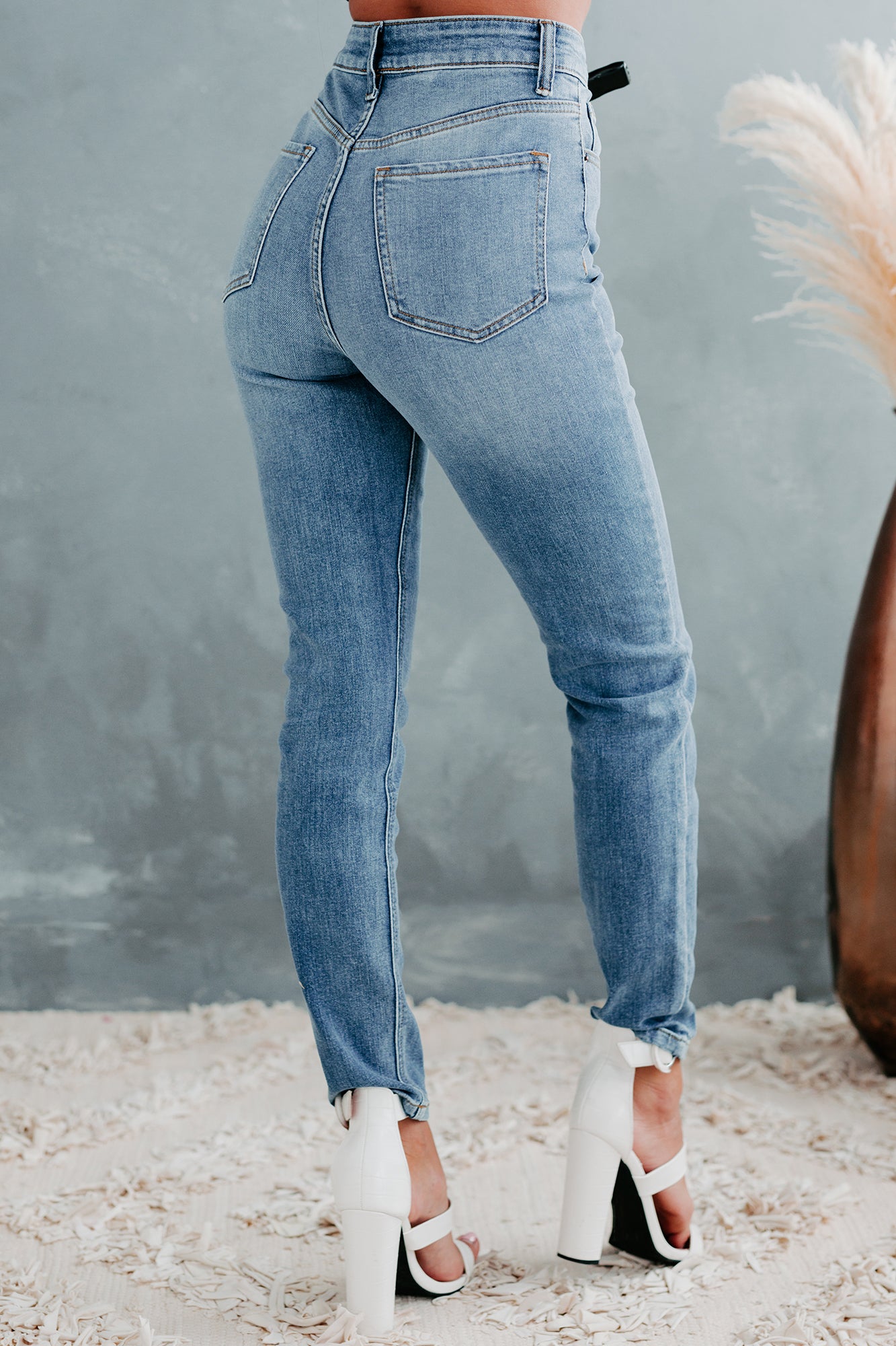 Topanga Sneak Peek 90's High Rise Cross-Fly Skinny Jeans (Medium Light) - NanaMacs